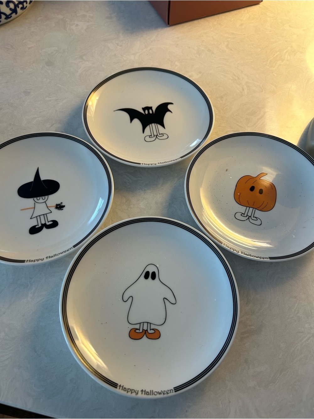 Halloween Character Dessert Plates - White with Black & Orange Accents